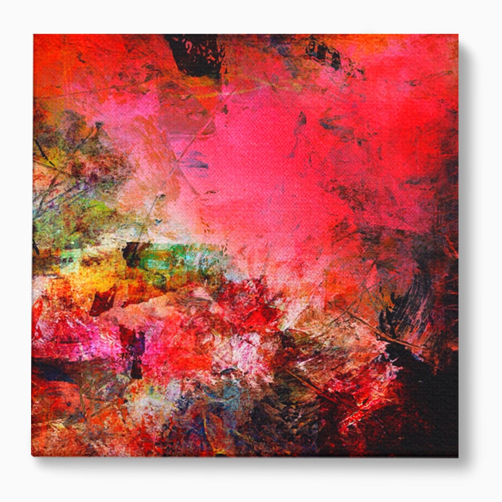 Tablou canvas cu pictura abstracta in nuante de rosu, fara rama, pe sasiu de lemn